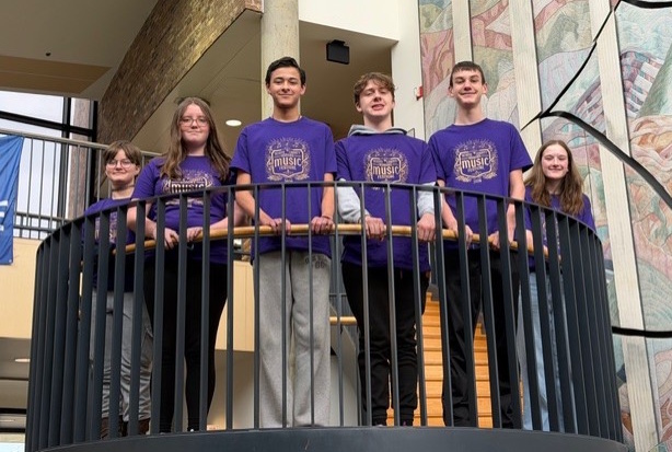 Photo of band members Kylie McCain, Ava Clark, Thunder Boyd, Braxton Holden, Graham Michael, and Mya Irwin at Shawnee State University