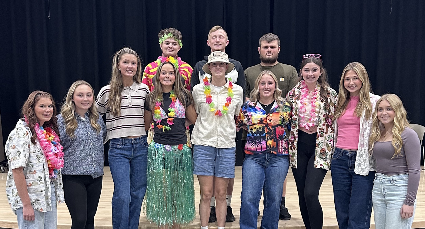 Photo of homecoming court attendants: Ty Wells, Grant Walker, Josh Saylor, Macy Houser (Freshman), Addison Brown (Sophomore), MaKayla Davdison (Junior). Brandi Smittle, Judy Wolford, Lexi Davis (Queen attendants). Presley Gallagher (Junior), Reagan Farrar (Sophomore), Claire Lunsford (Freshman)